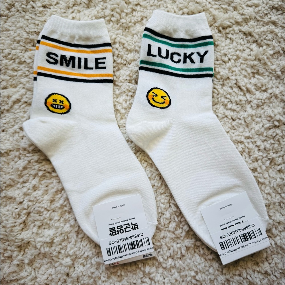 NWT Women’s White Smile and Lucky Socks Set of 2
